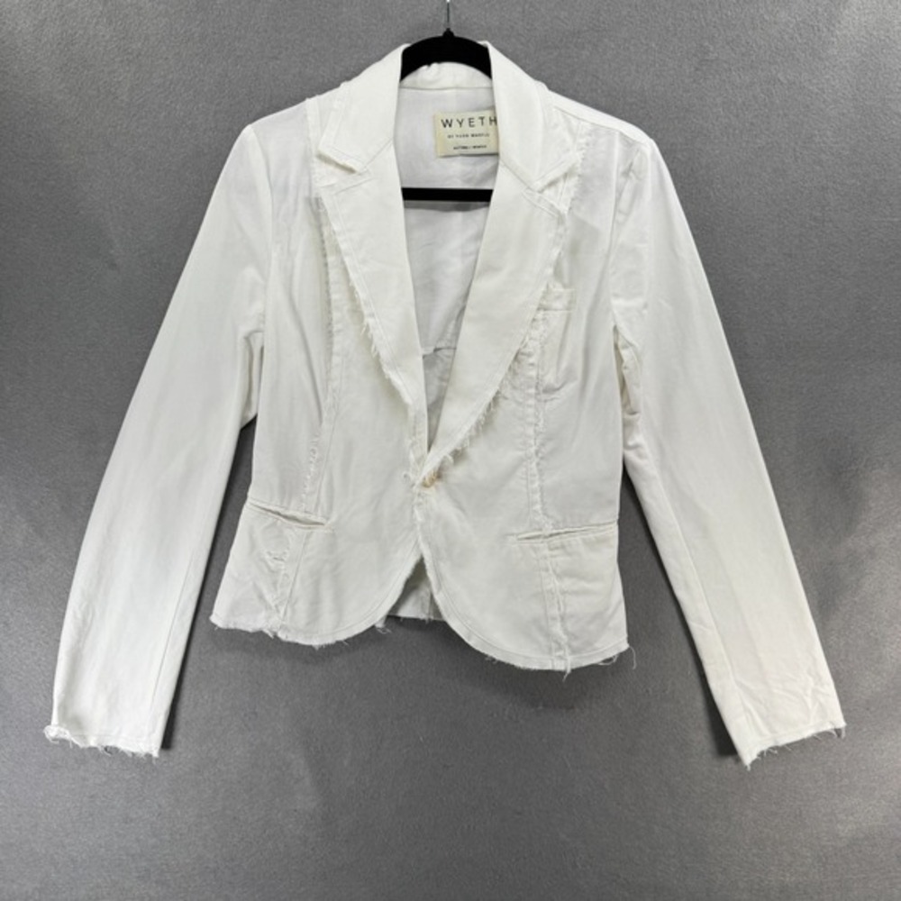Wyeth By Todd Magill Blazer Womens Size S White Frayed Raw hem Distressed Jacket